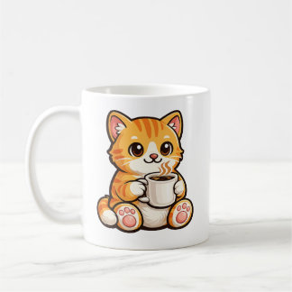 Cute Cat Coffee – Cozy Orange Cat Drinking Coffee  Mug