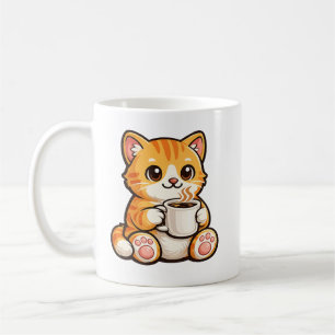 Cute Cat Coffee – Cozy Orange Cat Drinking Coffee  Mug