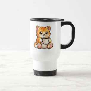 Cute Cat Coffee – Cozy Orange Cat Drinking Coffee  Travel Mug