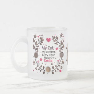 Cute Cat & Coffee Forest Mug – Pink Heart