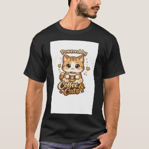 Cute Cat Coffee Lover Kawaii Design - Powered by C T-Shirt