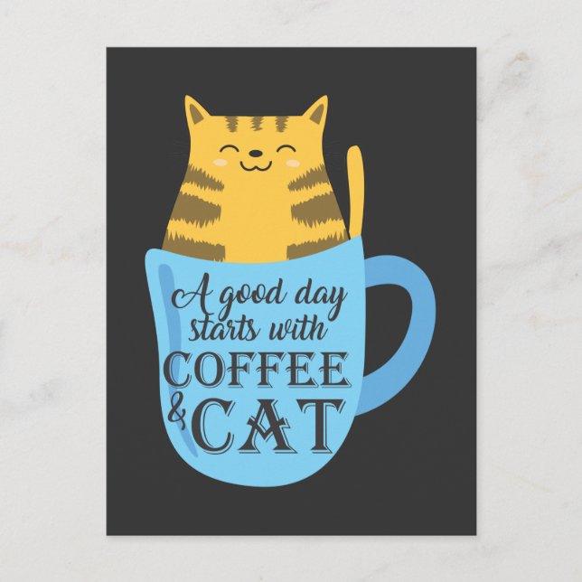 Cute Cat Coffee lover Kitty and Caffeine addicted Postcard (Front)