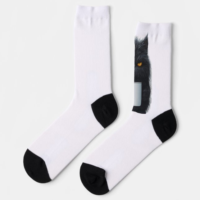 Cute Cat Coffee Mug - Ceramic Playful Design Cat L Socks (Left)
