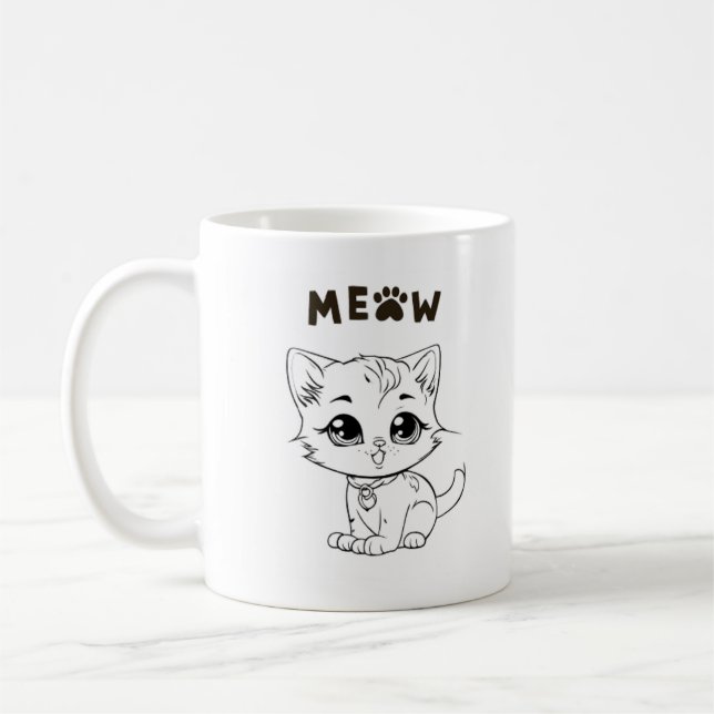Cute Cat Coffee Mug Design (Left)