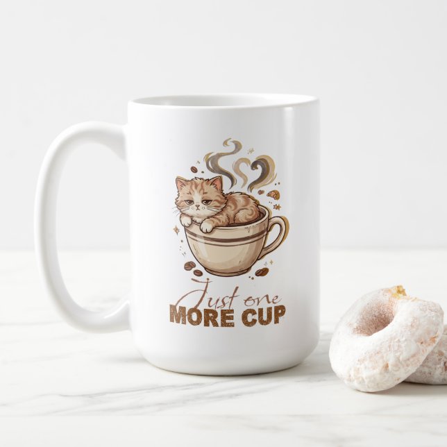 Cute Cat Coffee Mug | Funny Just One More Cup Gift (With Donut)