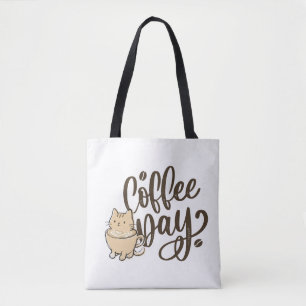 Cute Cat Coffee Tote Bag - Every Day Is Coffee Day