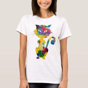 Cute Cat Colorful Rainbow Artwork Light Blue Eyes T-Shirt