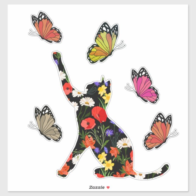 Cute cat, colourful flowers and butterflies,  (Sheet)