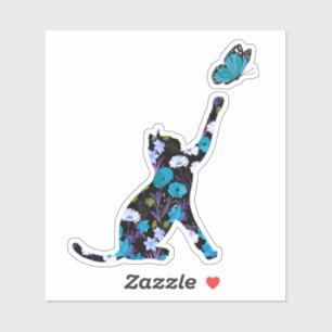 Cute cat, colourful flowers and butterfly