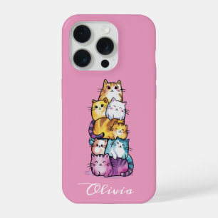 Cute Cat Colourful Watercolor Funny Animal Custom iPhone 15 Pro Case