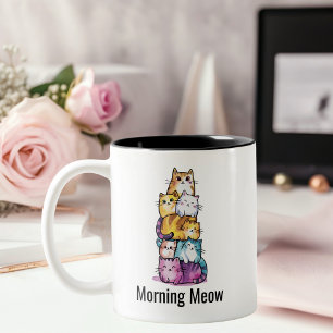 Cute Cat Colourful Watercolor Funny Animal Custom Two-Tone Coffee Mug