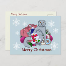 Cute cat congratulates Merry Christmas and New Yea