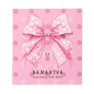 Cute Cat Coquette Bow Pink School Gift for Girls Notepad