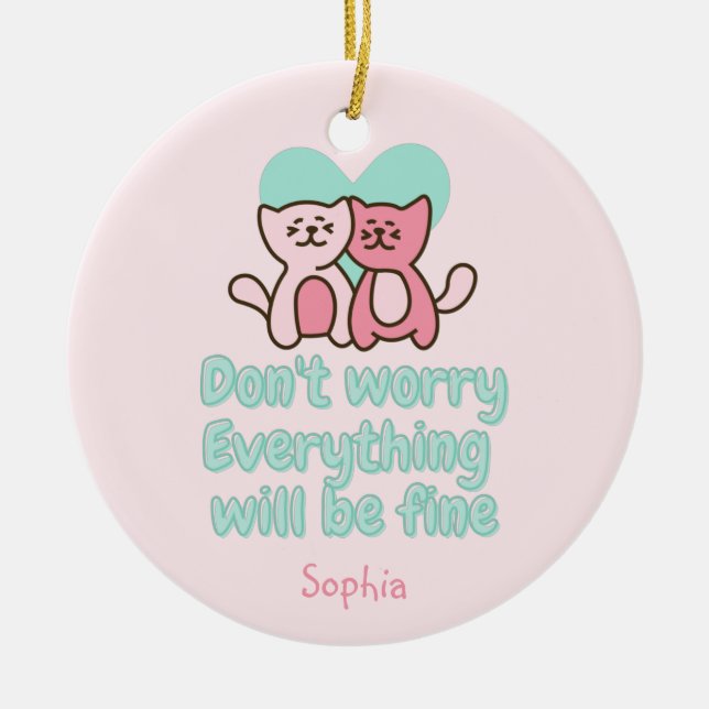 Cute Cat Couple and Encouragement Pastel  Ceramic Tree Decoration (Front)