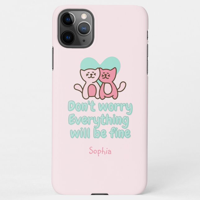 Cute Cat Couple and Encouragement Pastel iPhone Case (Back)