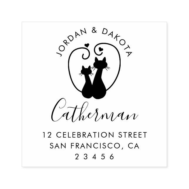 Cute Cat Couple | Custom Names & Return Address Rubber Stamp (Imprint)