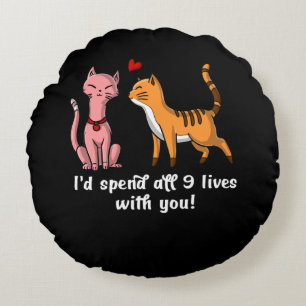 Cute Cat Couple Funny Kittens Valentines Day Round Cushion