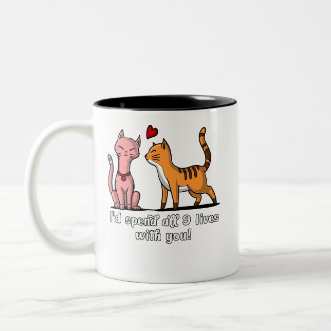 Cute Cat Couple Funny Kittens Valentines Day Two-Tone Coffee Mug (Left)