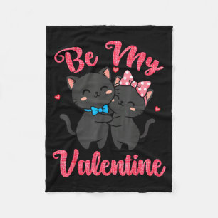 Cute Cat Couple Hugging Be My Valentine Hearts Lov Fleece Blanket