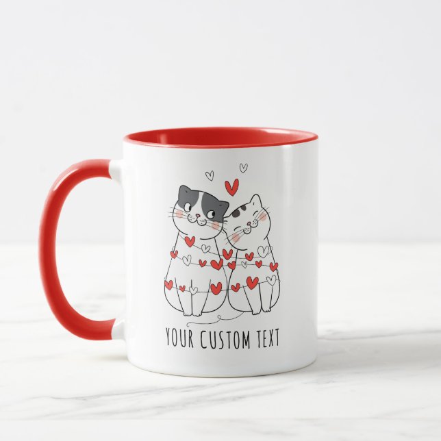 Cute Cat Couple Personalised Valentine's Day Mug (Left)