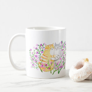 Cute Cat Couple snuggling in flowers Cat Lover Coffee Mug