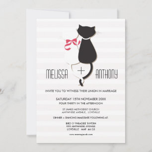 Cute Cat Couple Stripes Wedding Invite