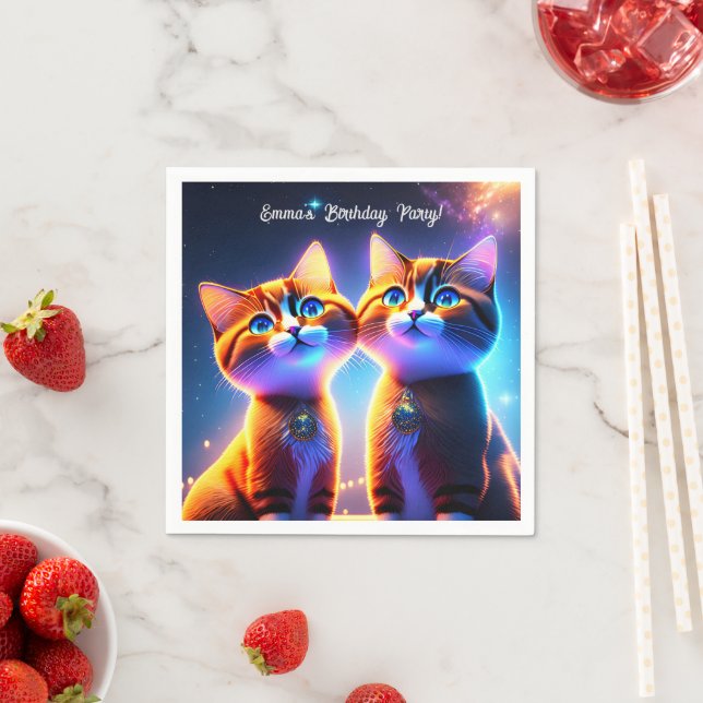 Cute cat couple under the starry sky -      napkin (Insitu)