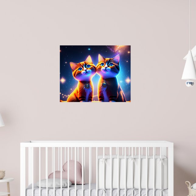 Cute cat couple under the starry sky -    poster (Nursery 2)