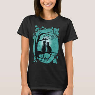 Cute cat couple watching full moon T-Shirt