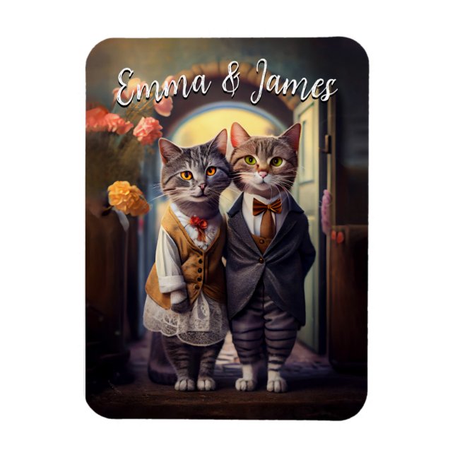 Cute Cat Couple Wedding - Customisable Magnet (Vertical)
