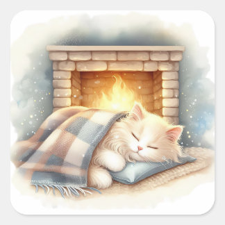 Cute cat cozy winter aesthetic Sticker