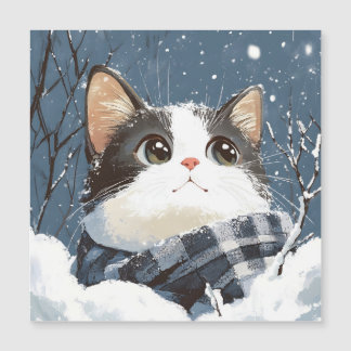 Cute cat cozy winter snow