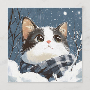 Cute cat cozy winter snow invitation