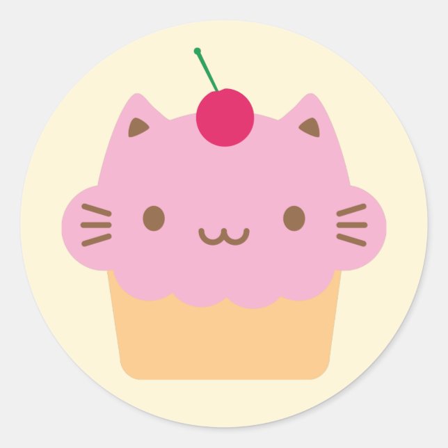 Cute Cat Cupcake Classic Round Sticker (Front)