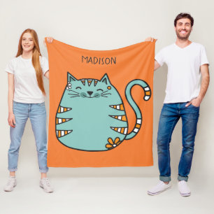 Cute Cat custom name & colour fleece blankets