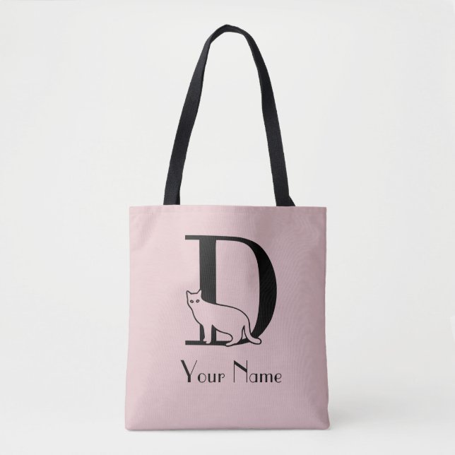 Cute Cat D Monogram Blush Pink And Black Tote Bag (Front)