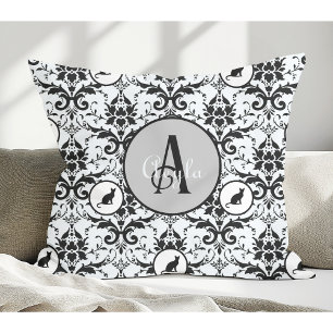 Cute Cat Damask Personalised Polka Dots Cushion