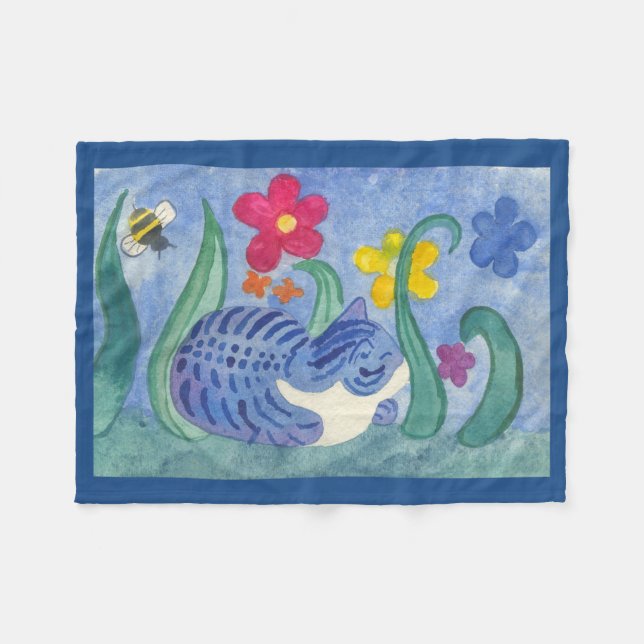 Cute Cat Design Fleece Blanket (Front (Horizontal))