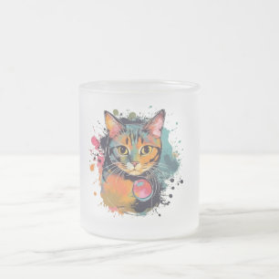 cute cat design  frosted glass coffee mug