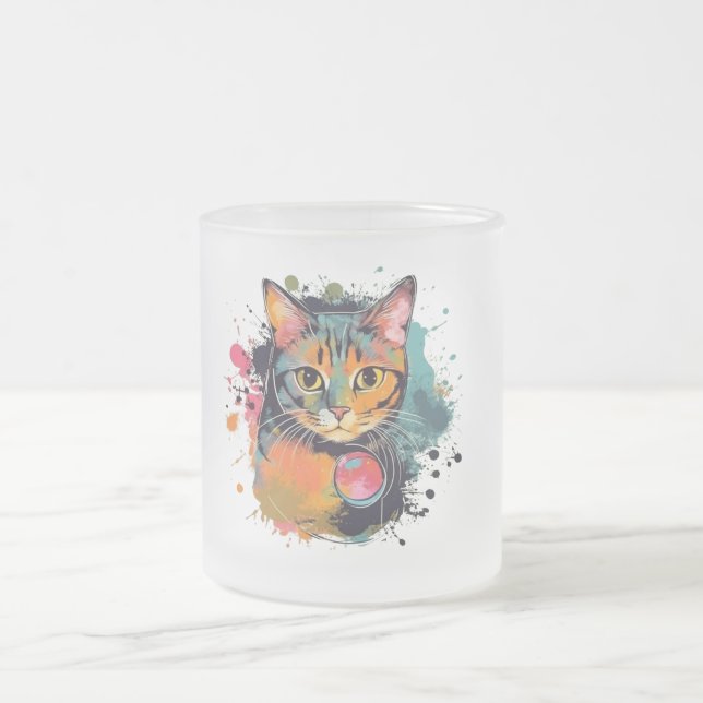 cute cat design  frosted glass coffee mug (Center)
