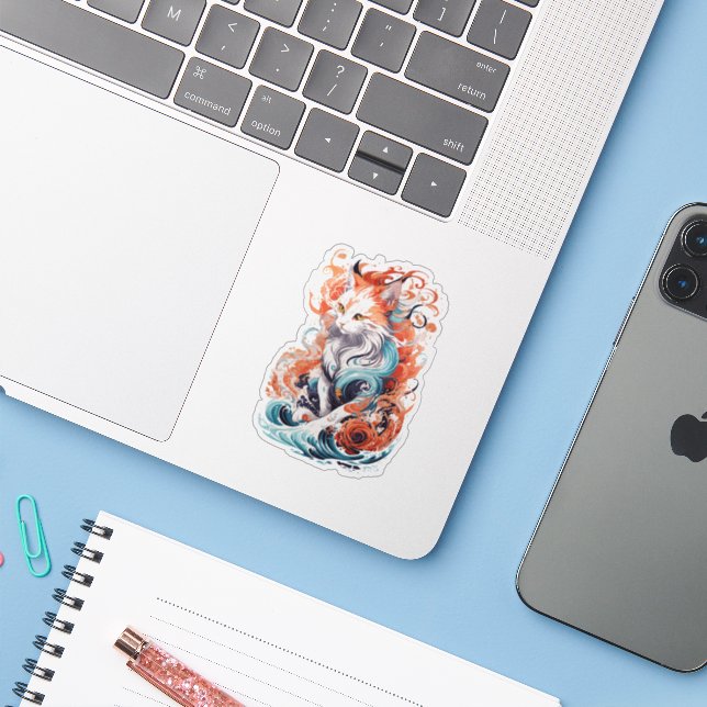 Cute Cat Design in Neo Traditional Style (Laptop w/ iPhone)