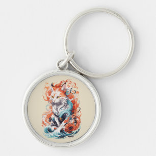 Cute Cat Design In Neo Traditional Style Key Ring