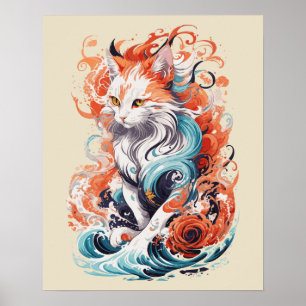Cute Cat Design in Neo Traditional Style Poster