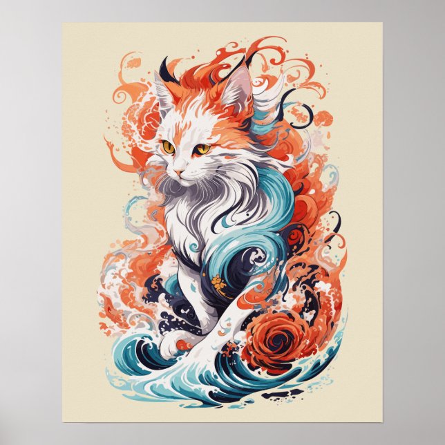 Cute Cat Design in Neo Traditional Style Poster (Front)