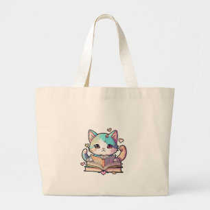 cute cat design large tote bag