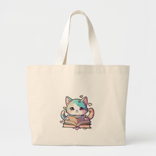 cute cat design  large tote bag (Front)