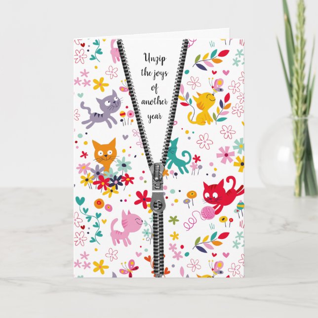 Cute Cat Design with Zipper for Birthday Card (Front)
