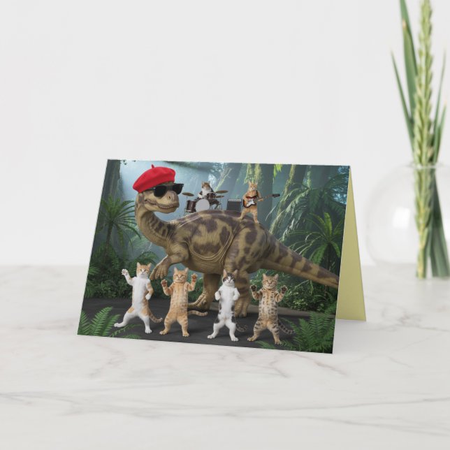 Cute Cat Dinosaur Music Card (Front)
