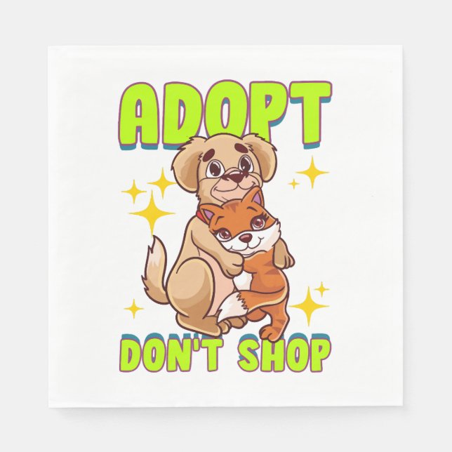 Cute Cat Dog Adopt Don t Shop Napkin (Front)