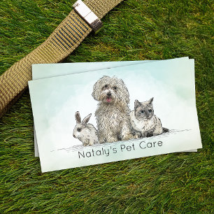 Cute Cat, Dog and Rabbit Illustration Business Card